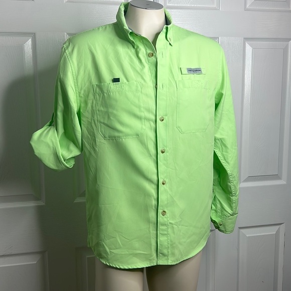 Field & Stream Bright Green Fishing Shirt Small Tab Sleeves - Picture 1 of 6
